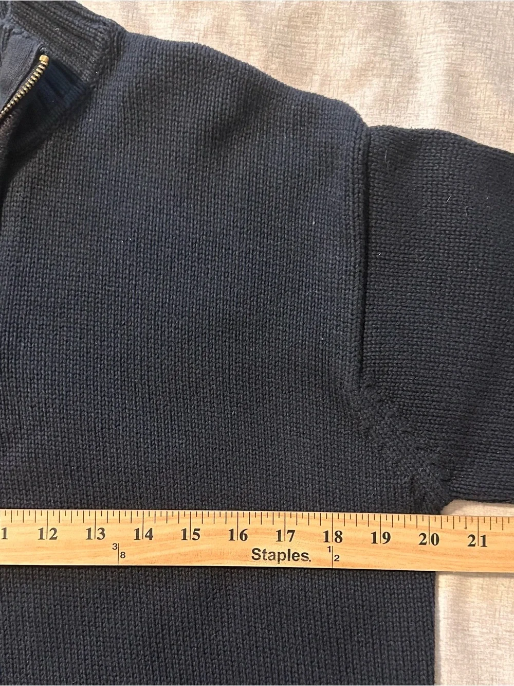 RALPH LAUREN Women‎ Sz Petite M Mock Neck Long Sleeve Quarter Zip Navy Sweater